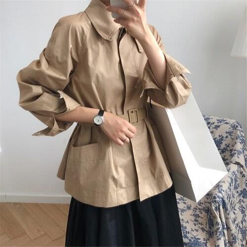 Woman Clothes Trench Coats Autumn Short Windbreaker For Lady Fashion Womens Trench Overcoats Office Female Blend Coat With Belt
