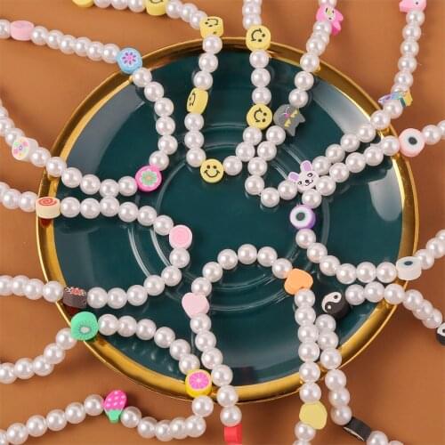 Bohemian pearl beaded necklace adjustable color flower soft clay necklace women 2021 fashion beach jewelry