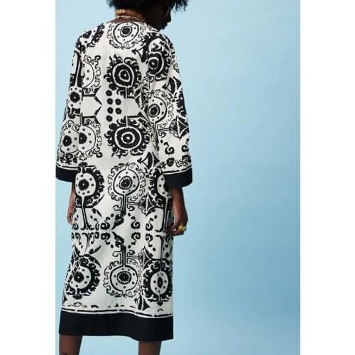 ZA Summer Women Dress 2021 Printing Long Flare Sleeve Casual Party Vestido Elegant V-Neck A-Line Girls Street Outfits