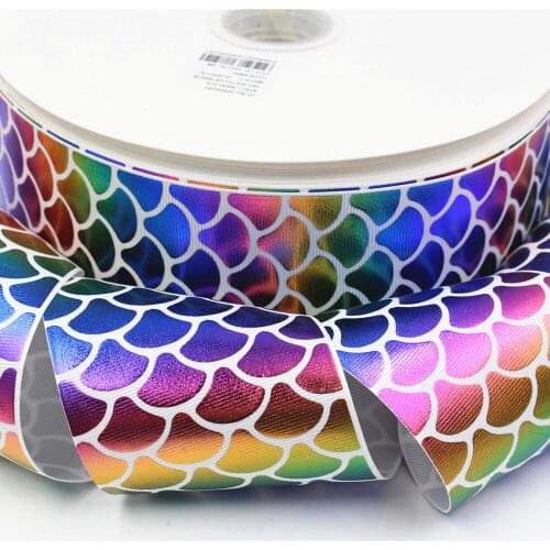 3" 75mm Gold Foil Mermaid Print Elasticity Ribbon, 5/8'' Wide x 10-Yard Spool, Crafts, Hair Bows, Gift Wrapping, Party Dec 17328
