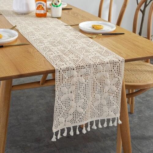 1PC Nordic Crochet Lace Table Runner with Tassel Cotton Wedding Decor Hollow Tablecloth Romance Table Cover Tables Decoration