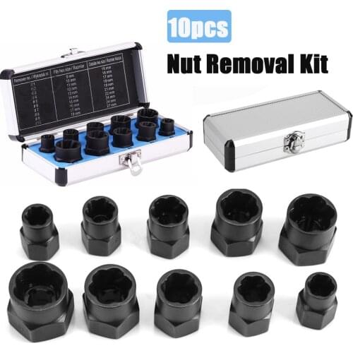10pcs Damaged Nut Bolt Remover Kit Stud Extractor Broken Bolt Screw Remover Tools Set Threading Tools Kit 9-19mm