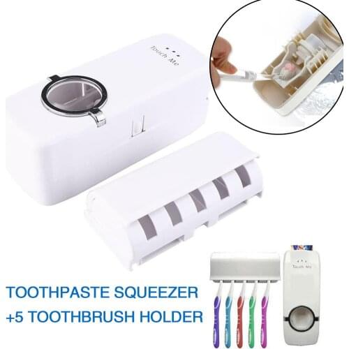 2pcs/Lset Holder Automatic Toothpaste Dispenser Toothbrush +5 Auto Squeezer Rack