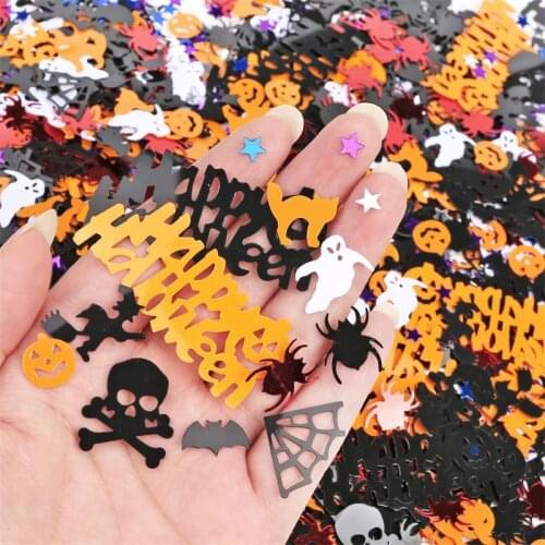 30g Halloween Plastic Confetti Spider Cat Pumpkin Bat Witch Ghost Skull Spider Confetti Table Sprinkles Supplies Halloween Decor