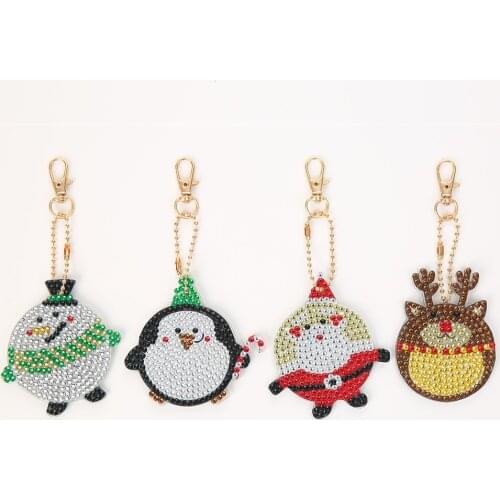 4Pcs Cute Cartoon Design DIY Diamond Painting Keychain Pendant Handmade Mobile Phone Car Hanging Charms Making Supplies Kit