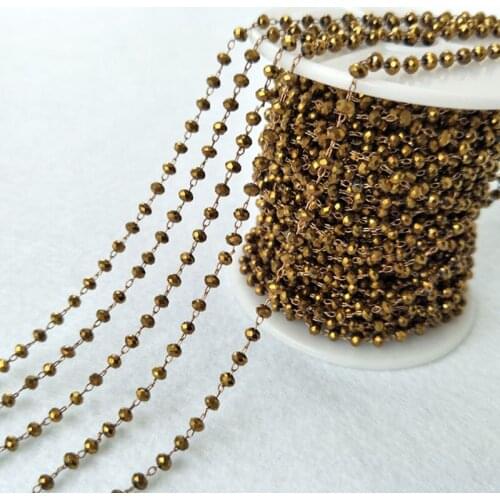 5 Meters Gold Color 3mm Glass Beads Chains Beaded Chains for DIY Necklace Bracelet Jewelry Finding LZ72