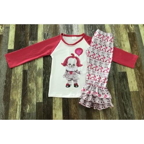 Baby girl boutique cute balloon clown Halloween multi-layer pleated bell bottom set