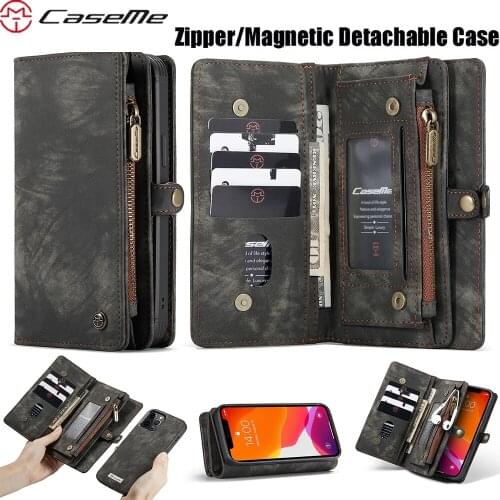 CaseMe For iPhone 12 mini 11 Pro Max SE Original Business Wallet Leather Cover Luxury Magnetic Zipper Purse Removable Phone Case