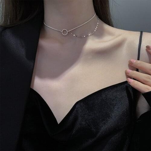 Geometric Circle Layered Clavicle Chain 925 Sterling Silver Pendant Necklace For Women Simple Luxury Jewelry Minimalist Gifts