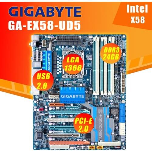 GIGABYTE GA-EX58-UD5 desktop Motherboard LGA 1366 Core i7 DDR3 24G USB3 SATA3 ATX 24GB X58 UD5 EX58-UD5 Used Original Mainboard