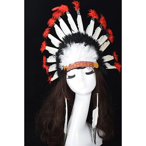 Indian Chief Style Hat Feather Headdress Thanksgiving Day Headband Headwear Carnival Cosplay Props Headdress Hair Accessories Gi