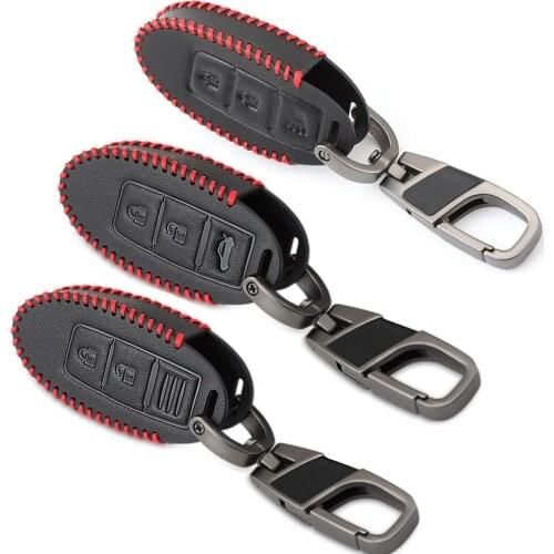 Leather Car Key Covers Case For Nissan Qashqai Pathfinder Versa Tidda Murano Rogue X-Trail Smart Car Key Jacket With Keychains