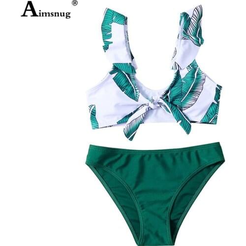 Baby Girls Sweet Cute Swimsuit Children Ruffled Strap Two Pieces Swimwear Fashion 3D Print Bathing Suits Kids Clothing 2021