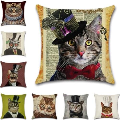 Mr. Cat Cartoon printed Beige cotton linen Cushion cover Pillowcase decoration for home sofa chair kids girl bedroom gift