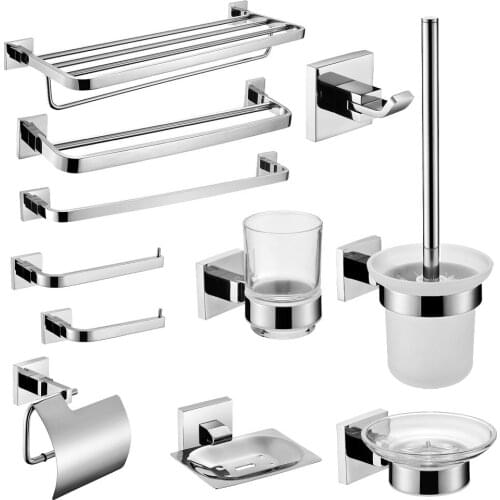 SUS 304 Stainless Steel Bathroom Hardware Set Mirror Polished Paper Holder Toothbrush Holder Towel Bar Bathroom Accessories