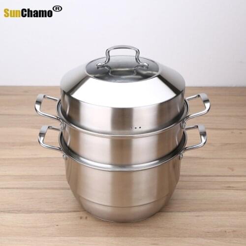 304 Steamer Stainless Steel Three-layer Two-layer Double-layer Thickened Double Boilers Bottom Pot