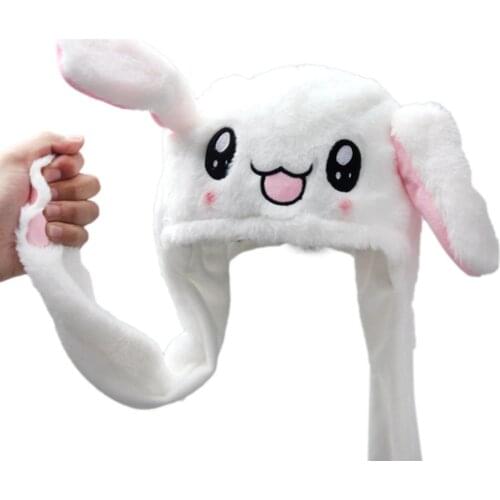 Plush Moving Rabbit Ears Hat Funny Hand Pinching Airbag Magnet Soft Hat Controllable Long Ears Cute Animal Gift Rabbit Ear Hat