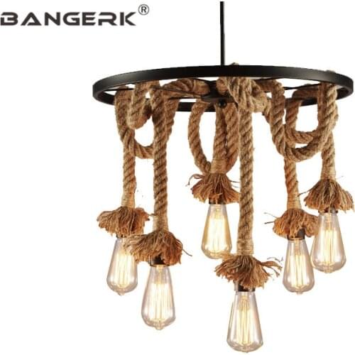 Industrial Wind Loft Black Wheels Hemp Rope Pendant Light LED Edison Vintage Hanging Lamp Pendant Lighting Home Decor Fixtures