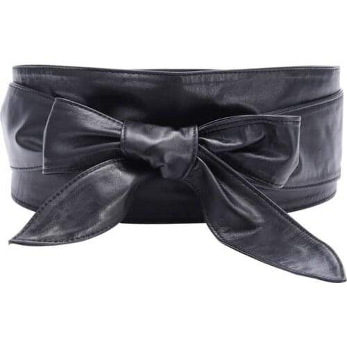 Ladies Wide Belt PU Leather Long Belt Knotted Waistband Wild Tied Rope Wide Belt Double Loop Decorative Womens Skirt Belt 359