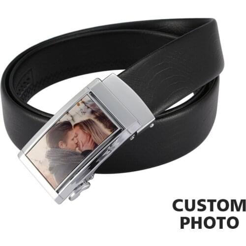New Custom Lovers Men Photo Belts Individual Belt Genuine Leather Automatic Buckle Belts 110CM Strap Male Metal Gifts for Friend