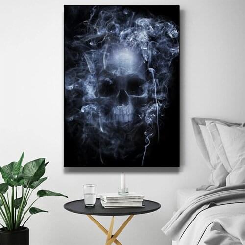 Smoke Skull Head Smoking Figure Canvas Painting Posters and Prints Modern Wall Art Canvas Paint Halloween Gifts Home Decor