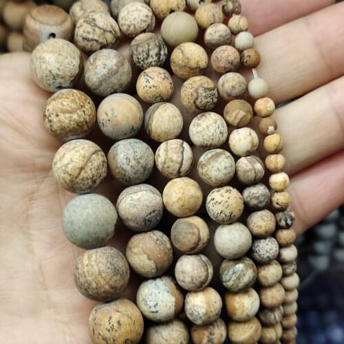 Dull Polish Matte Natural Picture Jaspers Stone Round Spacer Beads For Jewelry Making DIY Bracelet Necklace 4 6 8 10 12mm