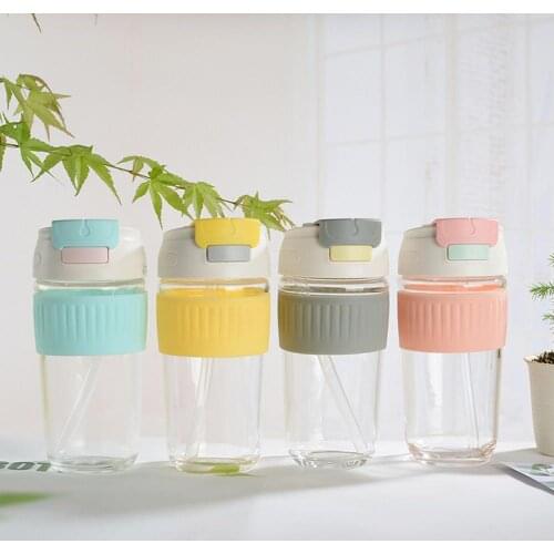 350/500ml Glass Water Bottle Leak-proof Glass Cup for Water Tea Drinking Bottle Straw Cup Milk Juice Water Cup Drinking Cup