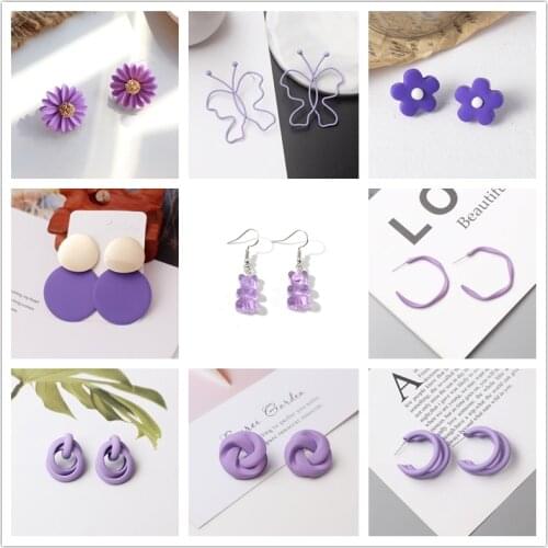 Taro Purple Butterfly Dangle Earrings for Women Summer Fresh and Cool Daisy Flower Heart Twist Brincos Sweet Wedding Jewelry