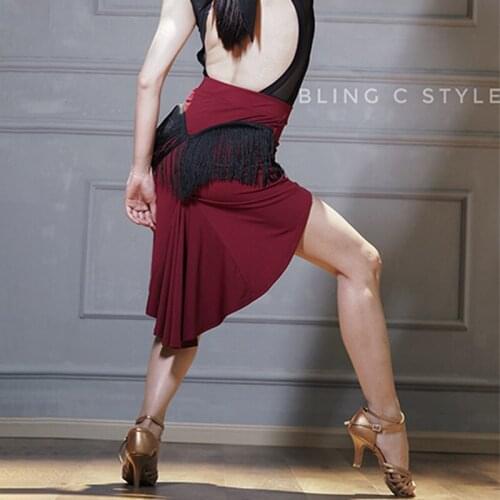 Fringe Latin Dance Skirt Women Stage Costume Red Rumba Dancing Skirt Samba Costume Tap Dance Clothing Salsa Dancewear JL3444