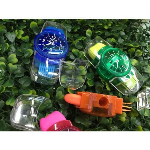 1pcs Funny Cute Watches Students Children Supplies Plastic Pencil With Erasers Brush