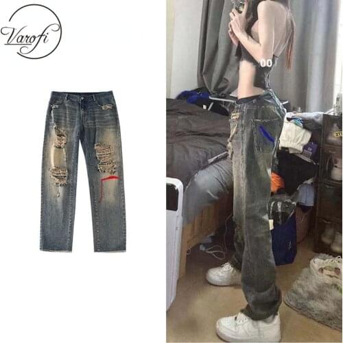 Varofi high waisted jeans y2k baggy wide leg jeans baggy jeans women jeans for women vintage jeans distressed jeans ripped jeans