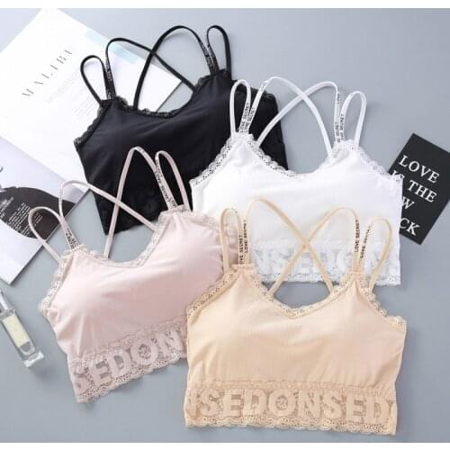 Women Letter Cross Straps Tube Tops Convertible Thin Pad Lace Bralette Top Sexy Lace V-Neck Underwear Wrapped Chest 2019 Hot