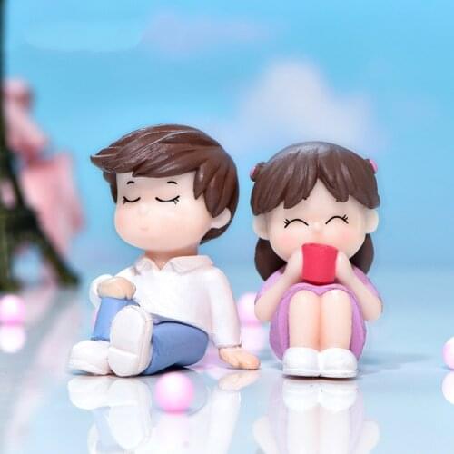 1Pair Cartoon Reading Lovers Figurine Miniature Fairy Garden Accessory Decoration Photography Props Dollhouse Gift Accessories