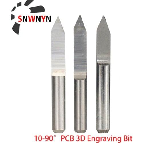 10pcs 10-90 Degrees CNC Router Bit 3.175mm Shank PCB V Shape Engraving Bits 3D PCB Carving Milling Tools Length 45mm Sharp Knife
