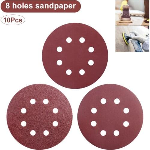 10pcs 5 Inch 125mm Round Sandpaper Eight Hole Disk Sand Sheets Grit 60-2000 Hook and Loop Sanding Disc Polish