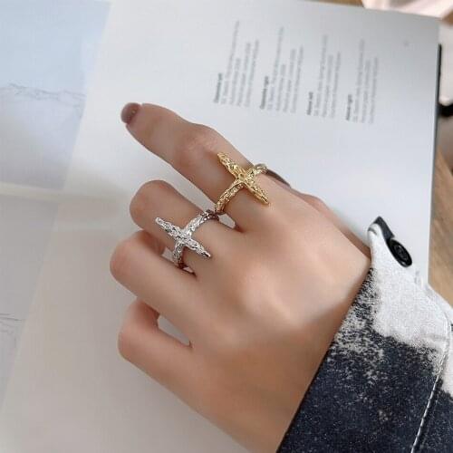 18k gold Authentic 925 Sterling Silver Jewelry Irregular Molten CROSS ring Adjust TLJ1587