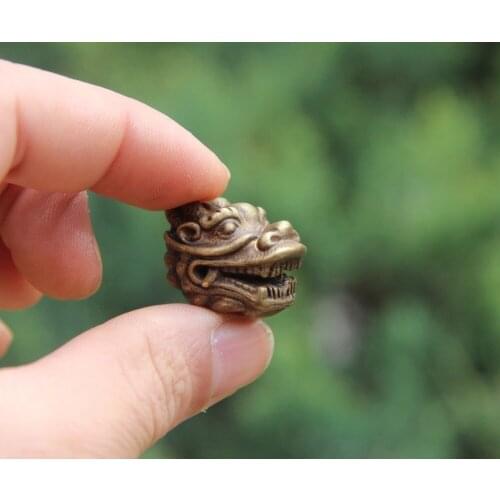 3 CM 100% Pure Bronze Chinese Zodiac Animal Dragon Head sculpture Amulet Pendant