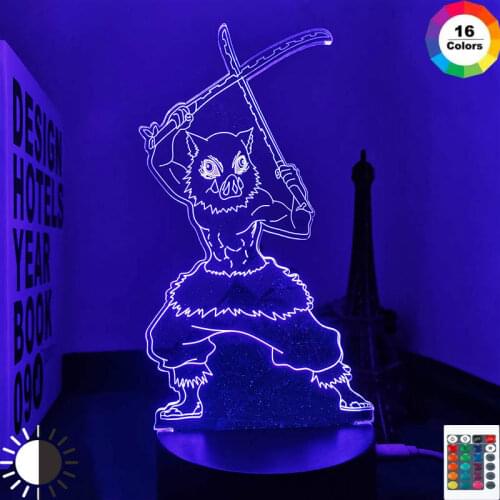 3d Led Night Light Anime Demon Slayer Kimetsu No Yaiba for Bedroom Decor Light Manga Birthday Gift Inosuke Hashibira Led 3d Lamp