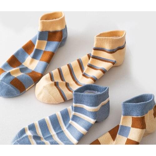 5 Pairs/set Classic Low Cut Socks Women Cotton Stripe Plaid Pattern Ankle Sock Elegant Harajuku Style