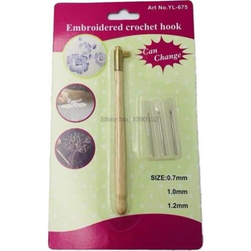 DHL 50set Wooden Handle Tambour Metal Crochet Hook with 3pcs Needles #70 #100 #120 Embroidery Beading Crochet Set shoe Sewing