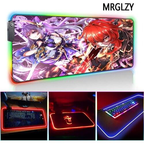 MRGLZY 400*900MM LED Light RGB Gamer Genshin Impact Diluc Large Mouse Pad XXL Desk Mat Gaming Accessories for PC Laptop Keyboard