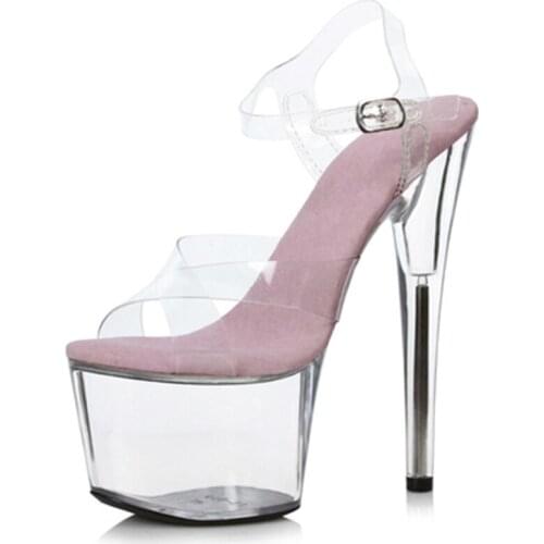 15-20cm transparent crystal sandals, club waterproof platform, womens shoes, model show high heels.Dancing shoes
