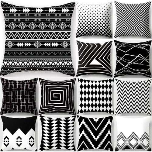 Black White Geometric Polyester Cushion Cover Throw Pillow Living Room Car Home Decoration Sofa Bed Decorative Pillowcase Cover