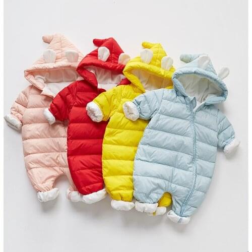 2020 Russia Baby Winter Rompers for Newborn Baby White Duck Down Jumpsuit Overalls Warm Thick Infant Romper Baby Girl Clothing