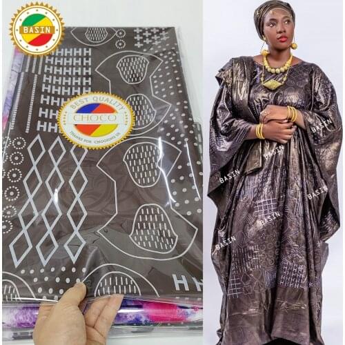 Brown Latest Indian Lace Jacquard Style Printed Bazin Riche Fabric For Sewing Women Daily Party Dresses Basin Riche Broder