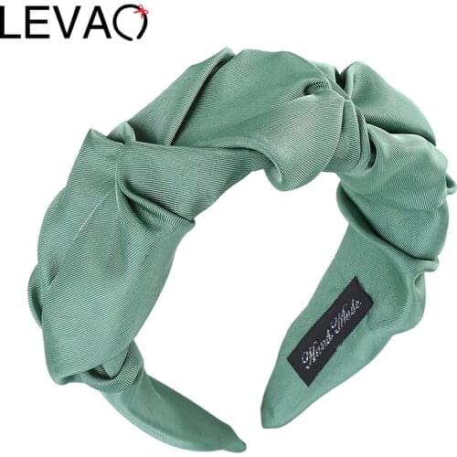 LEVAO Pleated Solid Color Headband Satin Bezel New Turban for Women Wide Size Hairbands Girls Accessories Hair Hoop Hair Jewelry
