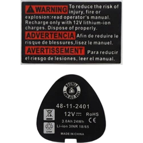 M12 3X18650 Li-ion Battery 3.0Ah Sticker For Milwaukee 12V 48-11-2411 M12 10.8V Li-ion Battery Label