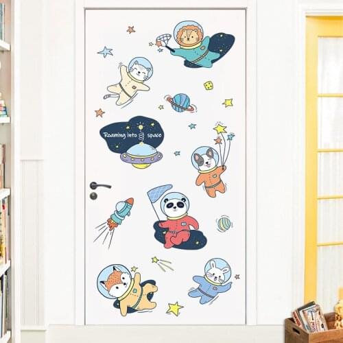 Cartoon Door Sticker Roaming Space Wall Sticker Boy Room Decor Nursery Children Bedroom Wall Decoration DIY Decals for Furniture