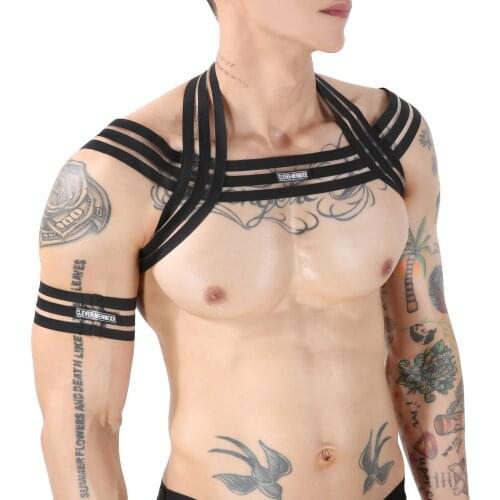 Mens Shoulder Strap New Style Bondage Nightclub Party Hollow Out Lingerie Body Muscle Chest Harness Sexy Costumes