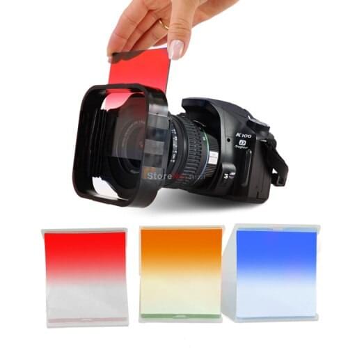 Graduated Gradual Blue Red Orange Square Filter Set + Lens hood for Cokin P series